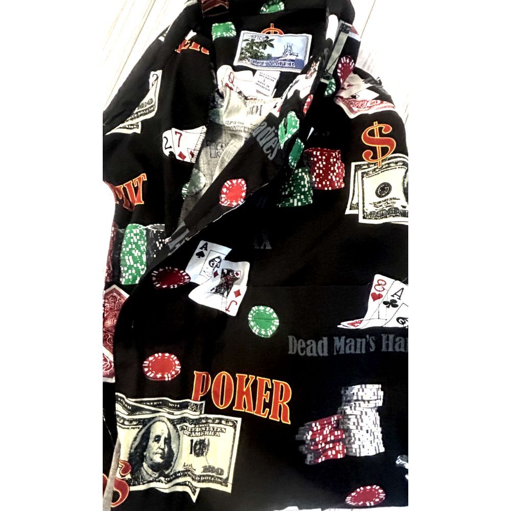 AFTCO Bluewater S/S Button Shirt Men Large Black Money Poker Dollar AOP‎ Novelty